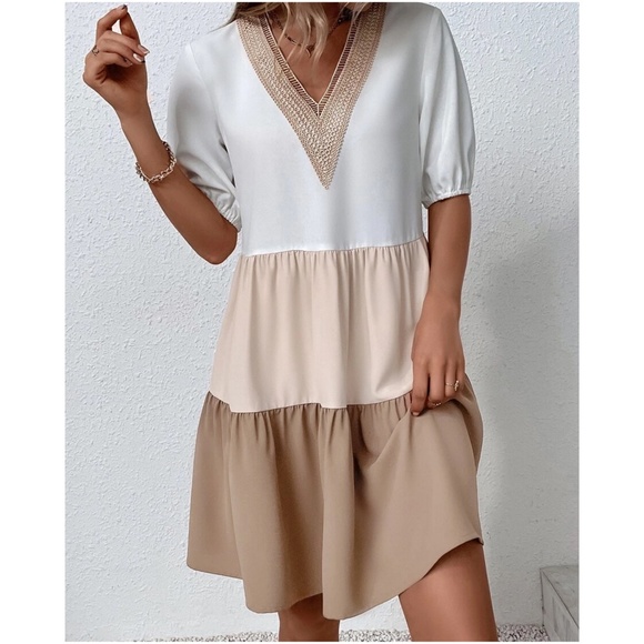 Boho Color Block Lace Oversized Mini Dress - Picture 7 of 13